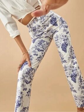NWT Reformation Cynthia Toile High Rise Straight Jeans - Monaco